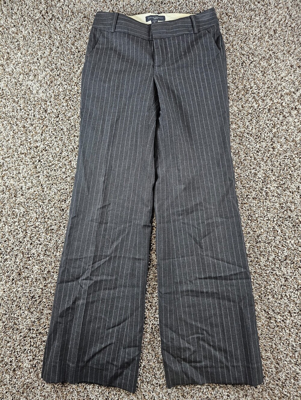Y2K Banana Republic Womens Sz 0 Martin Fit Wide Leg Dress Pants Black Pinstripe
